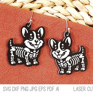Corgis Hund Skelett Ohrring SVG-Datei für Laser Cutter, Pembroke Welsh Corgis Welpe, Halloween Schmuck, Glowforge, Xtool, lustiges Herbst Haustier Tier