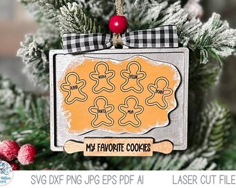 Lebkuchen Familie Weihnachten Ornament SVG-Datei für Laser Cutter, personalisierte benutzerdefinierte Cookie Sheet Geschenk für Großeltern, Glowforge, xTool