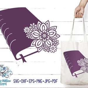 Libro con flores SVG, libro mandala Svg, diario con flores, libro Svg, Cricut, libro antiguo, libro antiguo, libro floral, leer Svg, lectura Svg