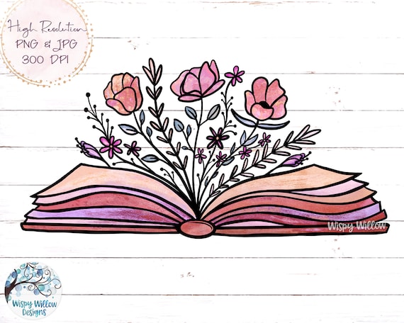 Book with Flowers Sublimation PNG, Floral Book PNG, Book with Flowers Growing, Vintage Book, Reading, Read, Pink Book Png, Jpg, Sublimation