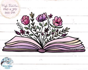 Florales Buch Sublimation PNG, Buch mit Blumen Sublimation PNG, Buch mit Blumen wachsen, Vintage Buch, lesen, lesen, druckbare Buchkunst