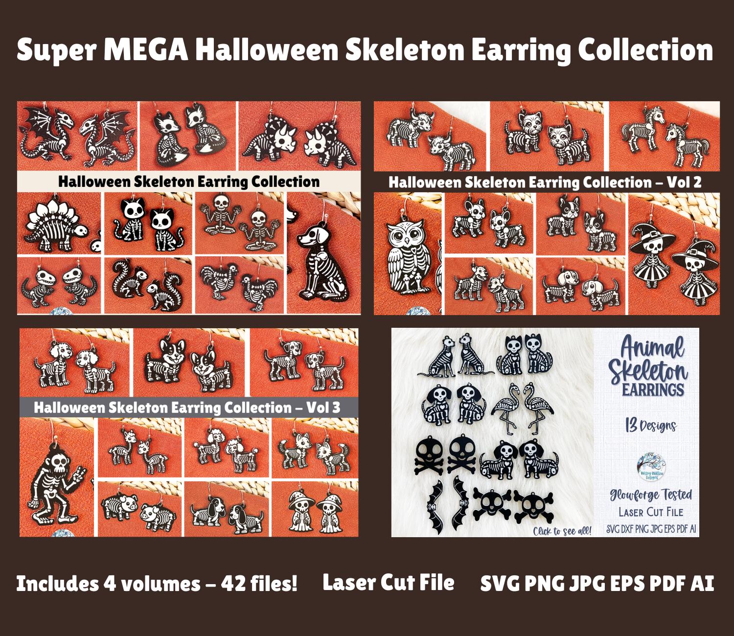 Halloween skeletoorbel SVG-bundel - lasercutterbestanden, dieren, hondenrassen, heks, uil, dinosaurus, kat, Big Foot, kip, hooglandkoe