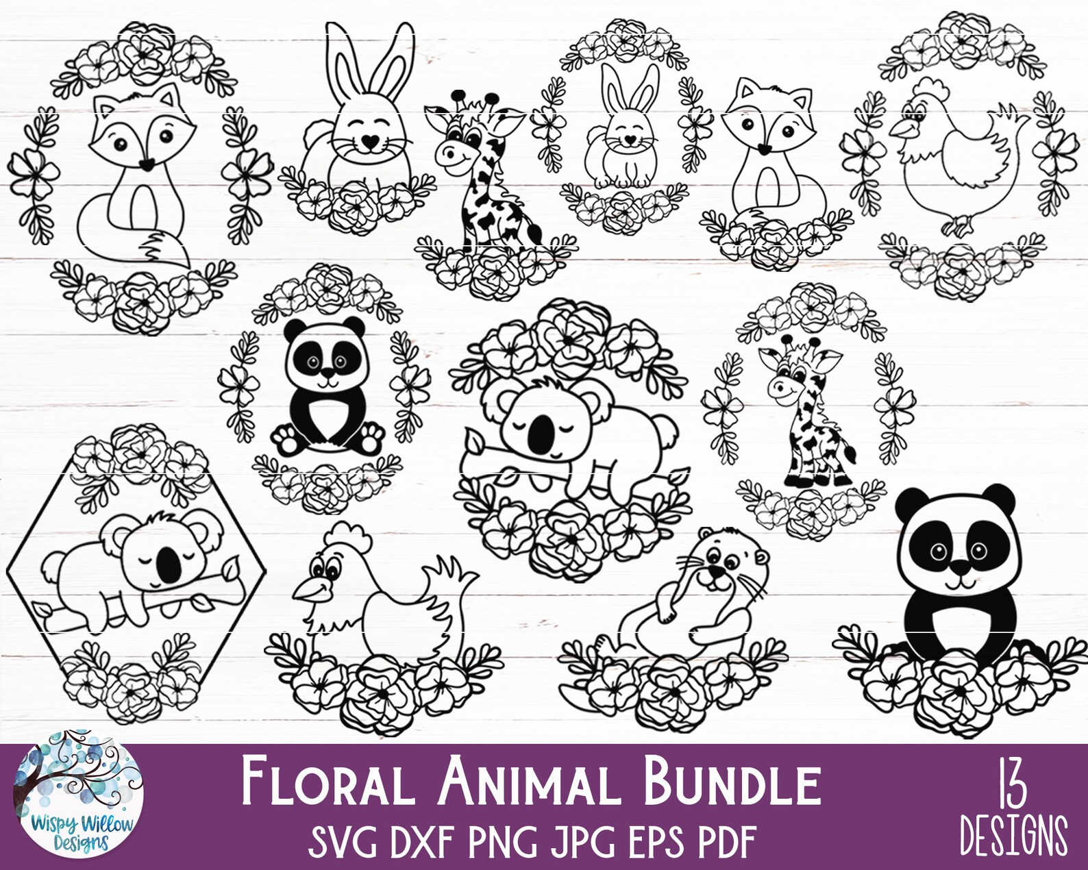 Baby Animals With Flowers SVG Bundle for Cricut, Floral Fox, Koala ...