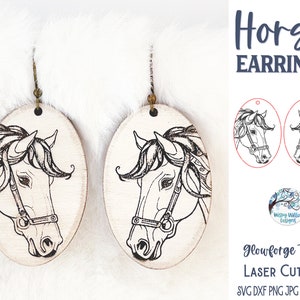Horse Earring SVG File for Glowforge or Laser Cutter, Animal Engraved Jewelry, Horse Face Design, Equestrian Earrings, Digital Download File