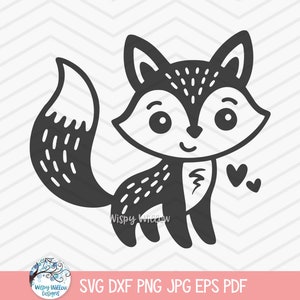 Renard SVG pour Cricut, renard des bois Doodle Clipart PNG JPG, bébé renard lunatique, animal mignon de la forêt, baby shower, chambre d'enfant, sticker vinyle