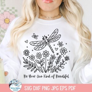 Sei deine eigene Art von schönem SVG für Cricut, Florale Libelle mit Boho Blumen, inspirierendes Zitat, glückliche Wildblume PNG, motivierend