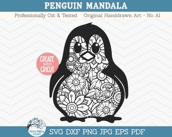 Penguin Zentangle SVG, DXF, PNG, Vector, Download, Winter, Penguin Svg, Floral, Penguins, Mandala, Zentangle, Cricut, Cut File, Animal, Png