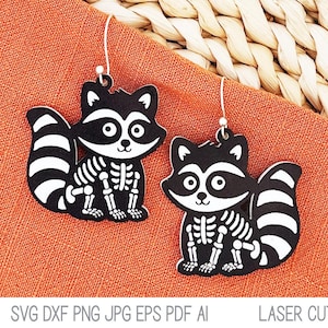 Waschbär-Skelett Ohrring SVG-Datei für Laserschneider, niedlichen Waldtier-Halloween-Schmuck für Glowforge, Xtool, lustige Herbst Tier Design