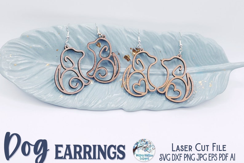 Dog Earring File for Glowforge or Laser Cutter, Animal Wood Earring, Pet Jewelry Design, Dog with Heart Tail SVG, AI, Laser Cut Earring File image 2