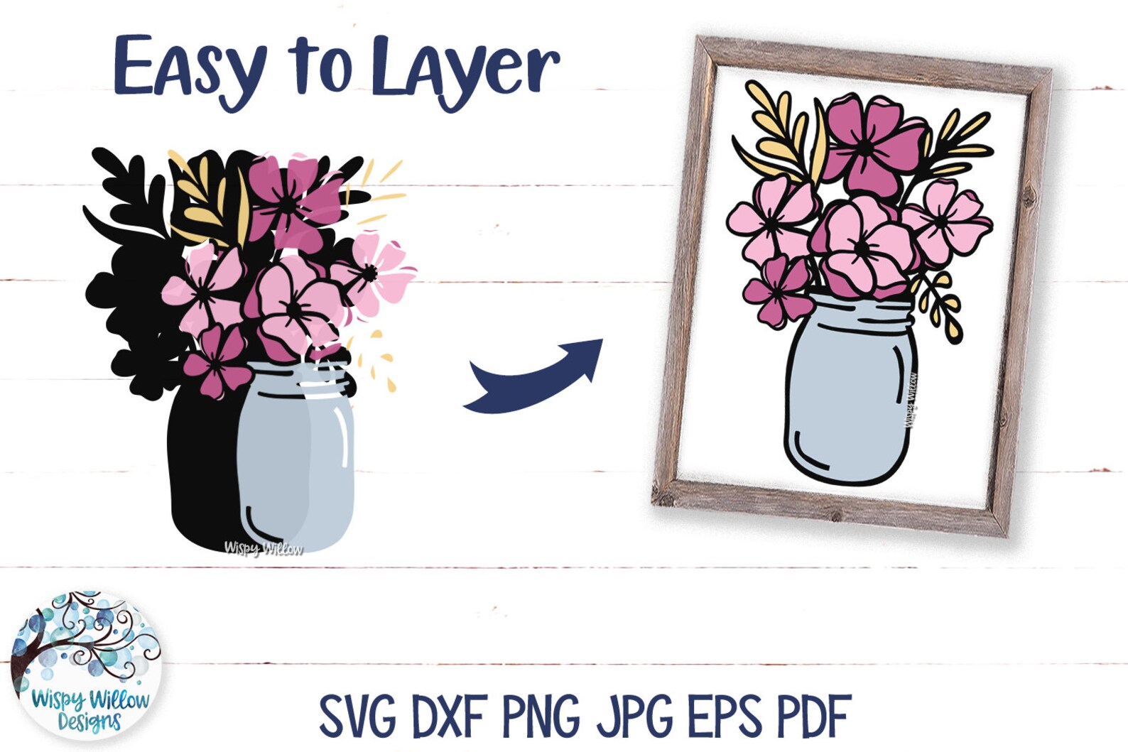 Flowers in Mason Jar SVG Flowers Jar Vase Svg Flowers Svg Etsy