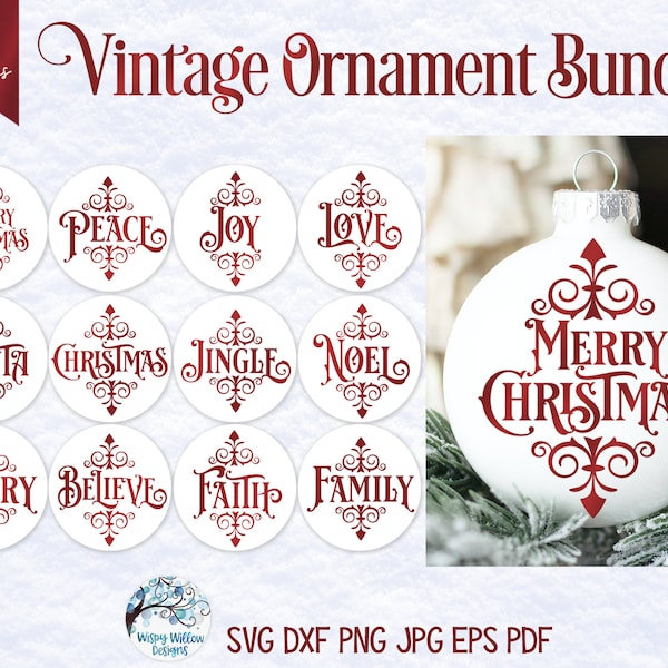 Vintage Christmas Ornament SVG Bundle, Ornament SVGs, Round Christmas Ornament SVG Files, Merry Christmas, Png, Vinyl Decal File for Cricut