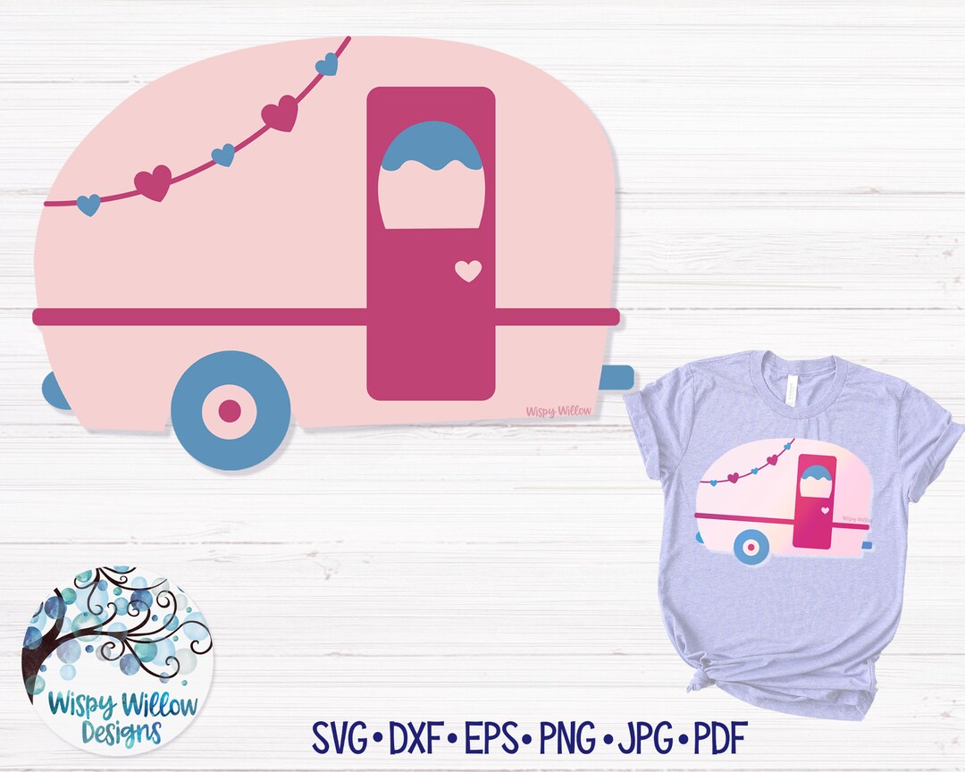 Camper SVG, DXF, Cute Camper, Layered Camper, Camping Trailer SVG, Girl
