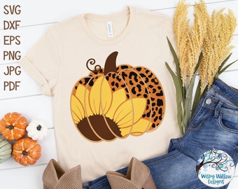 Pumpkin with Sunflower and Leopard Print SVG, Pumpkin Svg, Leopard Print Pumpkin Svg, Fall, Autumn, Thanksgiving, Pumpkin Sublimation, PNG