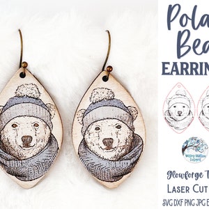 Polar Bear Earring SVG File for Glowforge or Laser Cutter, Winter Dangle Earring, Cute Animal Earrings, Winter Holiday Jewelry Download