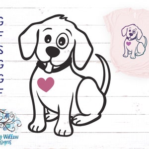 Cartoon Dog SVG, Dog with Heart SVG, Puppy Svg, Cute Dog, Dog Outline Svg, Dog Drawing, Cricut, Cut File, Dog Shirt Design, Vinyl Decal File
