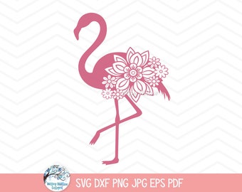 Blommig Flamingo SVG, Flamingo Mandala PNG, Sommardjur Zentangle, Fågel med blommor, Vinyldekalfil, Strandsemester T-shirt Design JPG
