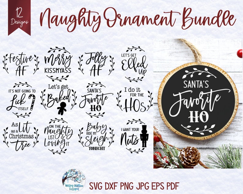 Naughty Christmas Ornament SVG Bundle Santa's Favorite - Etsy
