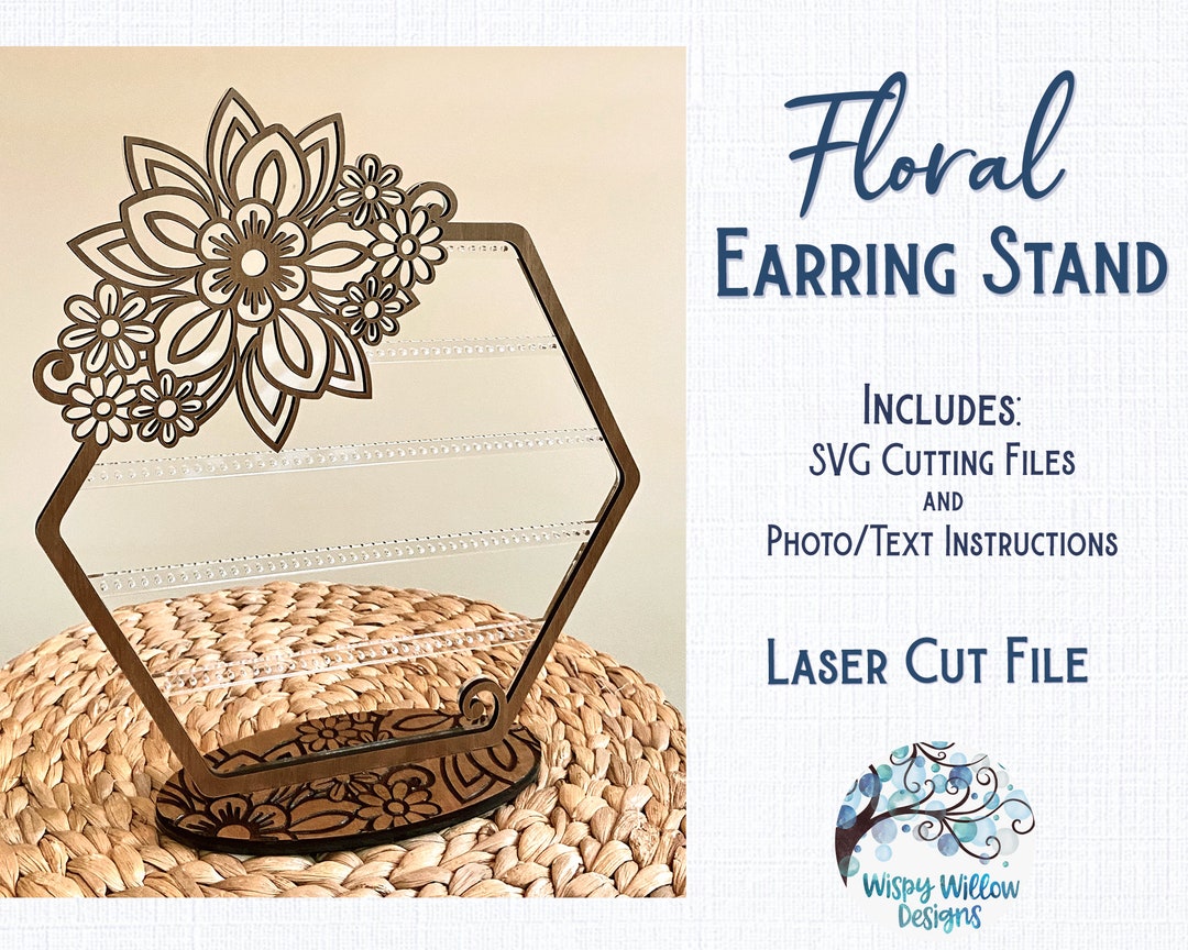 Floral Earring Stand File for or Laser Cutter, Earring Holder