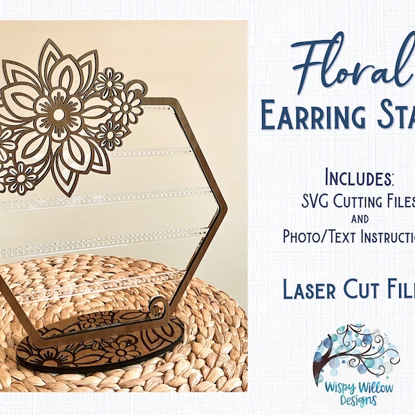 Floral Earring Stand File for Glowforge or Laser Cutter, Earring Holder File, Glowforge Craft, Glowforge Project, Flower Earring Stand Svg