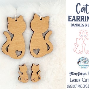 Lima per orecchini a forma di gatto per Glowforge o Laser Cutter, set di orecchini pendenti e a bottone con simpatici animali domestici, Xtool Jewelry, lima per orecchini tagliati al laser per amanti dei gatti, DXF