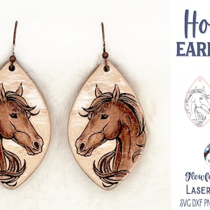 Horse Earring File for Glowforge and Laser Cutter, Farm Animal Engraved Jewelry, Horse Face Dangle Earring SVG File, Digital Download File