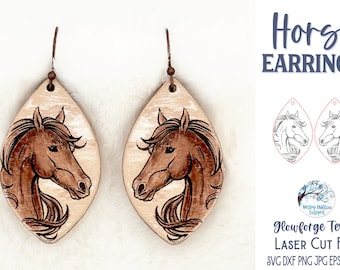 Horse Earring File for Glowforge and Laser Cutter, Farm Animal Engraved Jewelry, Horse Face Dangle Earring SVG File, Digital Download File