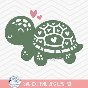 Tortue SVG pour Cricut, bébé tortue avec coeurs, animal mignon de la forêt des bois PNG JPG, tortue, baby shower, chambre d'enfant, Saint-Valentin, amour