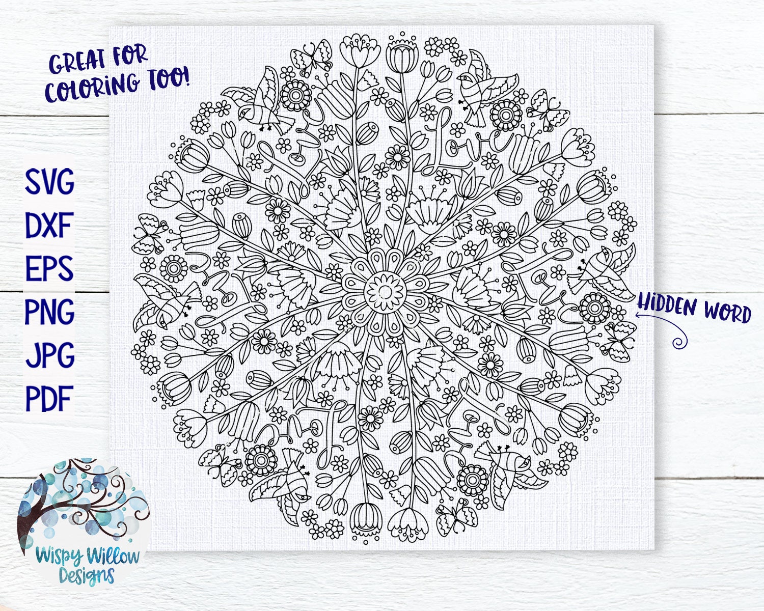 Download Love Mandala Svg Hidden Word Mandala Floral Mandala Dxf Etsy