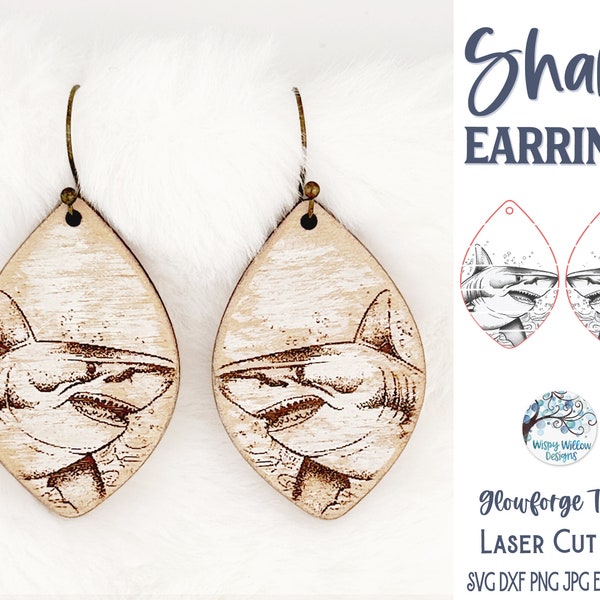 Shark Earring SVG File for Glowforge or Laser Cutter, Shark Week Jewelry, Beach Earring, Sea Animal, Ocean Summer Earrings, Digital Download