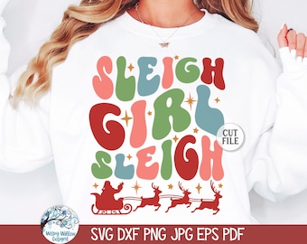 Trineo de niña SVG para Cricut, diseño divertido de camiseta navideña para impresión por sublimación PNG JPG, frase divertida de Papá Noel, archivo para vacaciones de invierno
