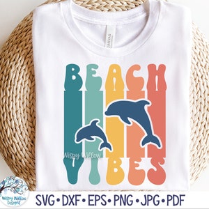 Strand Vibes mit Delfinen SVG für Cricut, Retro Strand Sublimation druckbare JPG Png, Sommer Strandurlaub Design, Vinyl Aufkleber Datei Download