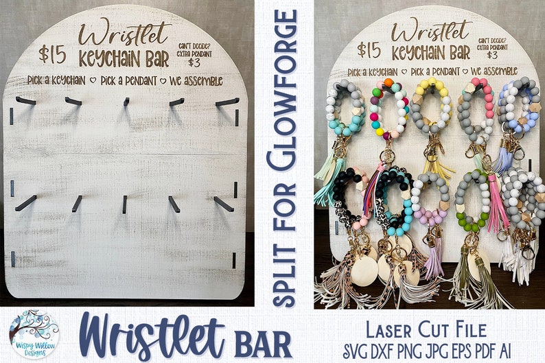 Wristlet Bar Stand File for Glowforge or Laser Cutter, SVG, AI, Keychain Holder File, Laser Cut Keychain, Bracelet Craft Show Display Design image 4