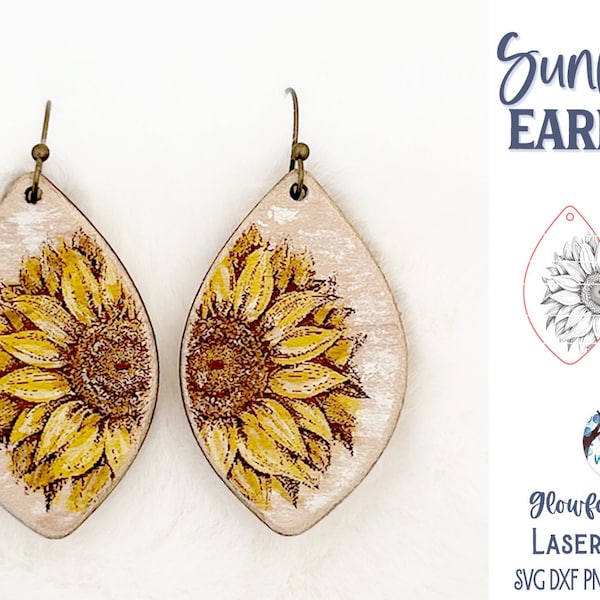 Sunflower Earring SVG for Glowforge or Laser Cutter, Fall Flower Earrings, Floral Wood Dangle Earrings, Summer Engraved Sunflowers File