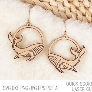 Whale Earring SVG File for Laser Cutter, Ocean Animal Silhouette, Beach Glowforge Jewelry, Xtool Laser Cut Earring File, Score Design DXF