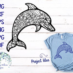 Delphin Zentangle SVG, DXF, pdf, png, jpeg, digitaler Download, Delphin SVG, Floral, verwickelt, Zentangles, Schnittdatei, Tier, Vinyl, Mandala