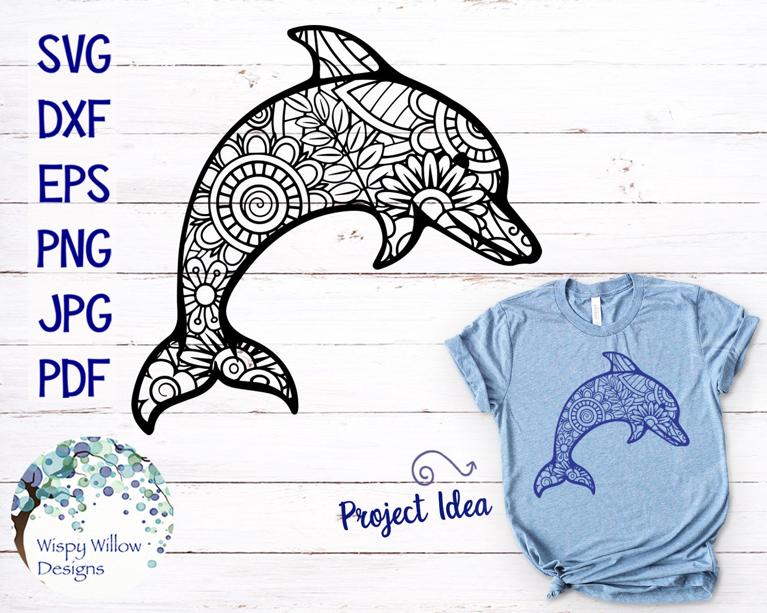 Download Dolphin Zentangle Svg Dxf Pdf Png Jpeg Digital Download Etsy