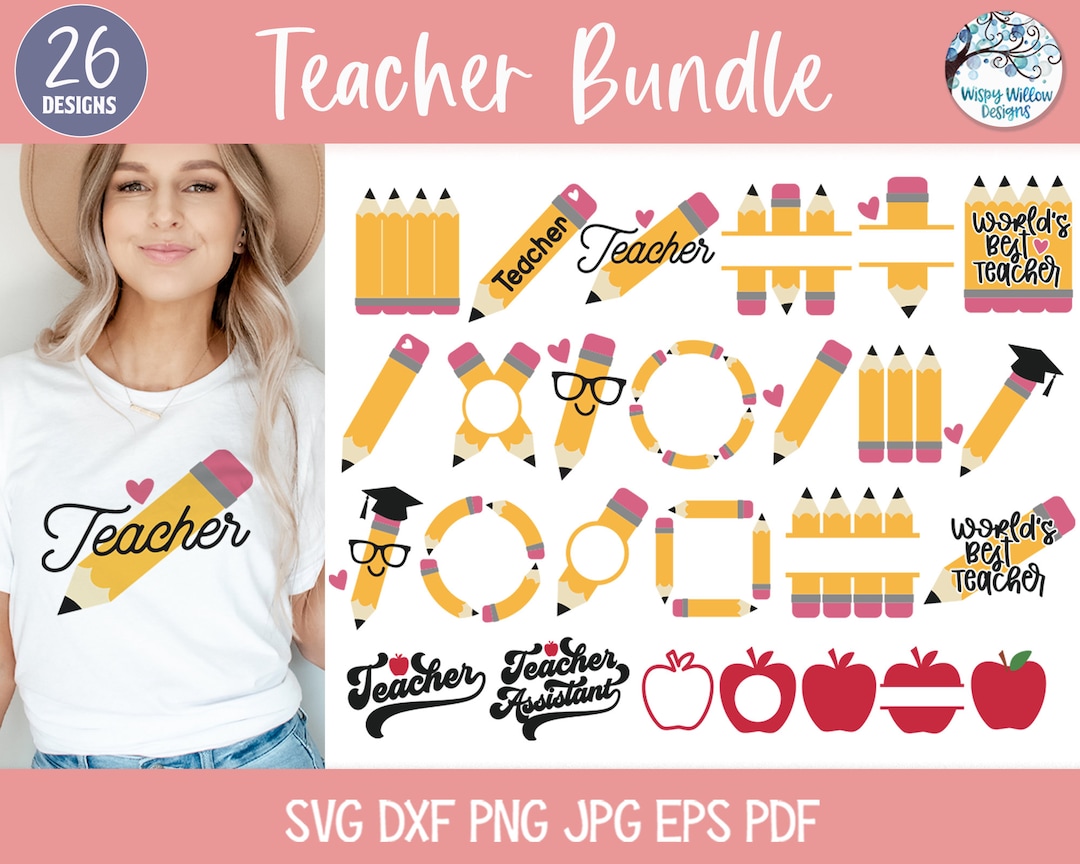 Teacher SVG Bundle for Cricut, Pencil Svgs, School Labels, Teacher ...