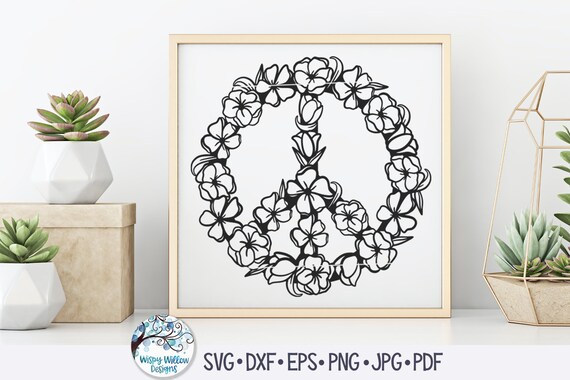 Peace Sign with Flowers SVG, Floral Peace Sign Svg, Peace Sign Mandala, Mandala Peace Sign, Hippie, Summer, Boho Vinyl Decal Cut File