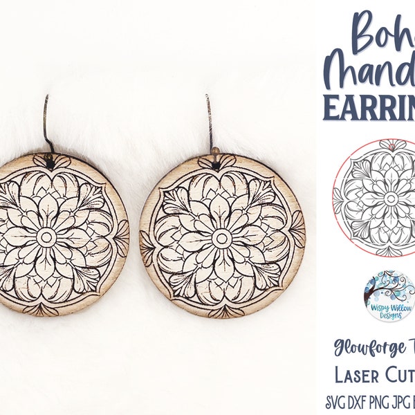 Boho Mandala Earring SVG File for Glowforge or Laser Cutter, Floral Earring, Flower Mandala Jewelry File, Digital Download, Round Earring