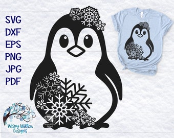 Penguin SVG for Cricut, Penguin with Snowflakes, Animal Mandala Svg, Winter Animal Zentangle Png, Intricate Christmas Vinyl Decal File