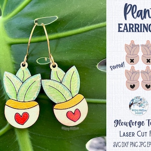Archivo SVG de aretes de plantas para Glowforge o cortador láser, joyería suculenta, aretes de planta de serpiente, archivo de corte láser para amantes de las plantas, AI, DXF, Svg, Png