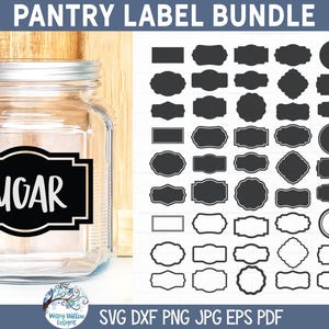 Bijkeukenlabel SVG-bundel, blanco basislabelvormen PNG, vinyloverdrukplaatjestickerbestanden voor Cricut, keukenlabellabel JPG, kruidenlabels, naamkaartjes