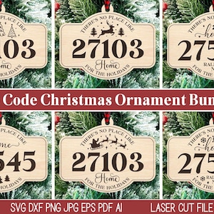 Zip Code Christmas Ornament SVG File Bundle, There&#39;s No Place Like Home For the Holidays, City Town Ornaments, Glowforge, Xtool Cut File