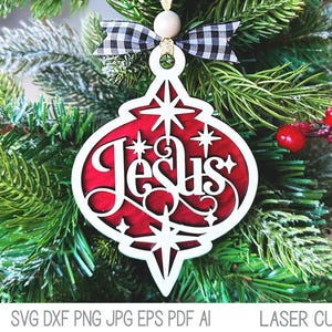 Jesus Christmas Ornament SVG File for Glowforge or Laser Cutter, Religious Winter Holiday Ornament, Xtool Laser Cut File, Jesus Christ DXF