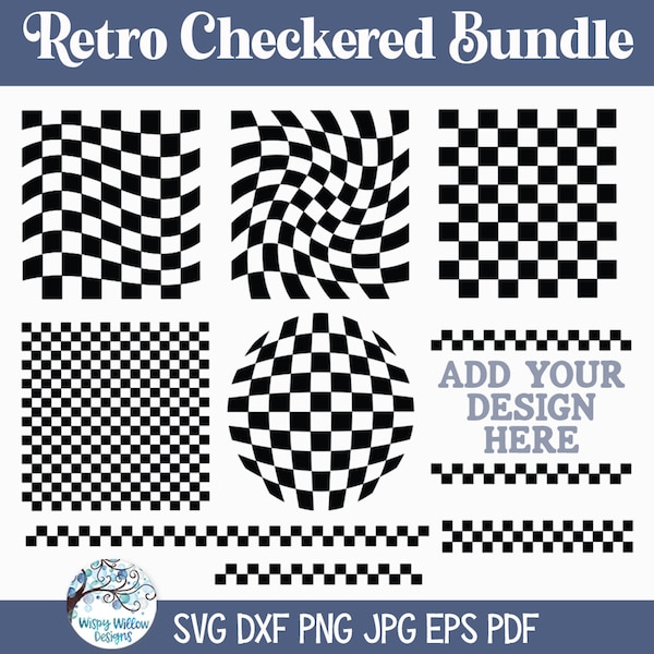 Retro Checkered SVG Bundle, Wavy Checkerboard Pattern for Cricut, Checkered Backgrounds, Geometric Borders, Sublimation JPG PNG, Cut File