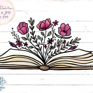 Sublimación de libros florales PNG, Libro con sublimación de flores PNG, Libro PNG, Libro bonito, Libro vintage, Libro floral, Lectura, Lectura, Imprimible