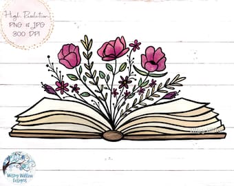 Florales Buch Sublimation PNG, Buch mit Blumen Sublimation PNG, Buch PNG, hübsches Buch, Vintage Buch, florales Buch, lesen, lesen, printable