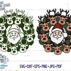 Santa Claus SVG for Cricut, Reindeer Svg, Christmas Wreath SVG, Santa and Reindeer Clipart Png, Vinyl Decal Cut File Download