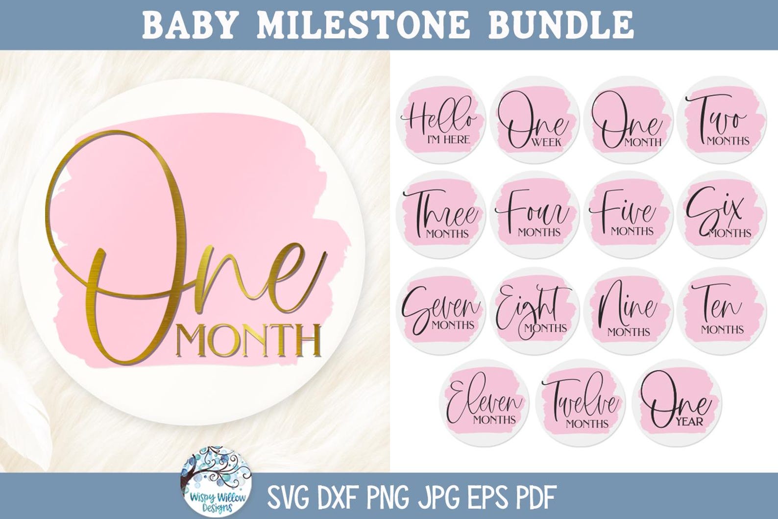 Baby Milestone SVG Bundle for Cricut, New Baby Monthly Round Circle ...