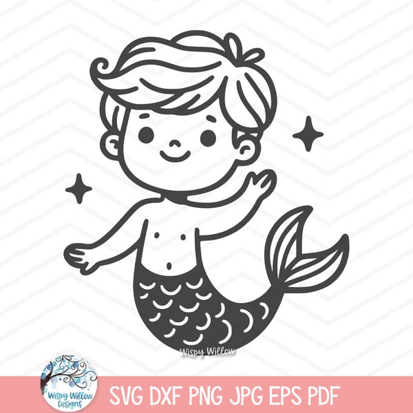 Mermaid SVG for Cricut, Cute Baby Mermaid, Merman, Boy Mermaid Shirt Design Png, Happy Swimming Mermaid, Summer Beach Vacation, Cut File